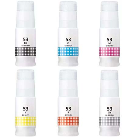 Compatible Canon GI-53 Full Set of Ink Bottles (Black/Cyan/Magenta/Yellow/Red/Grey)